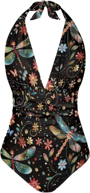 One Piece Swimsuit Women Tummy Control Bathing Suits, Unique Design Sexy Cross Back, Ruched Swimwear