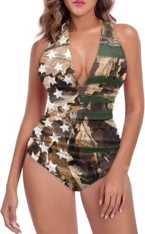 One Piece Swimsuit Women Tummy Control Bathing Suits, Unique Design Sexy Cross Back, Ruched Swimwear