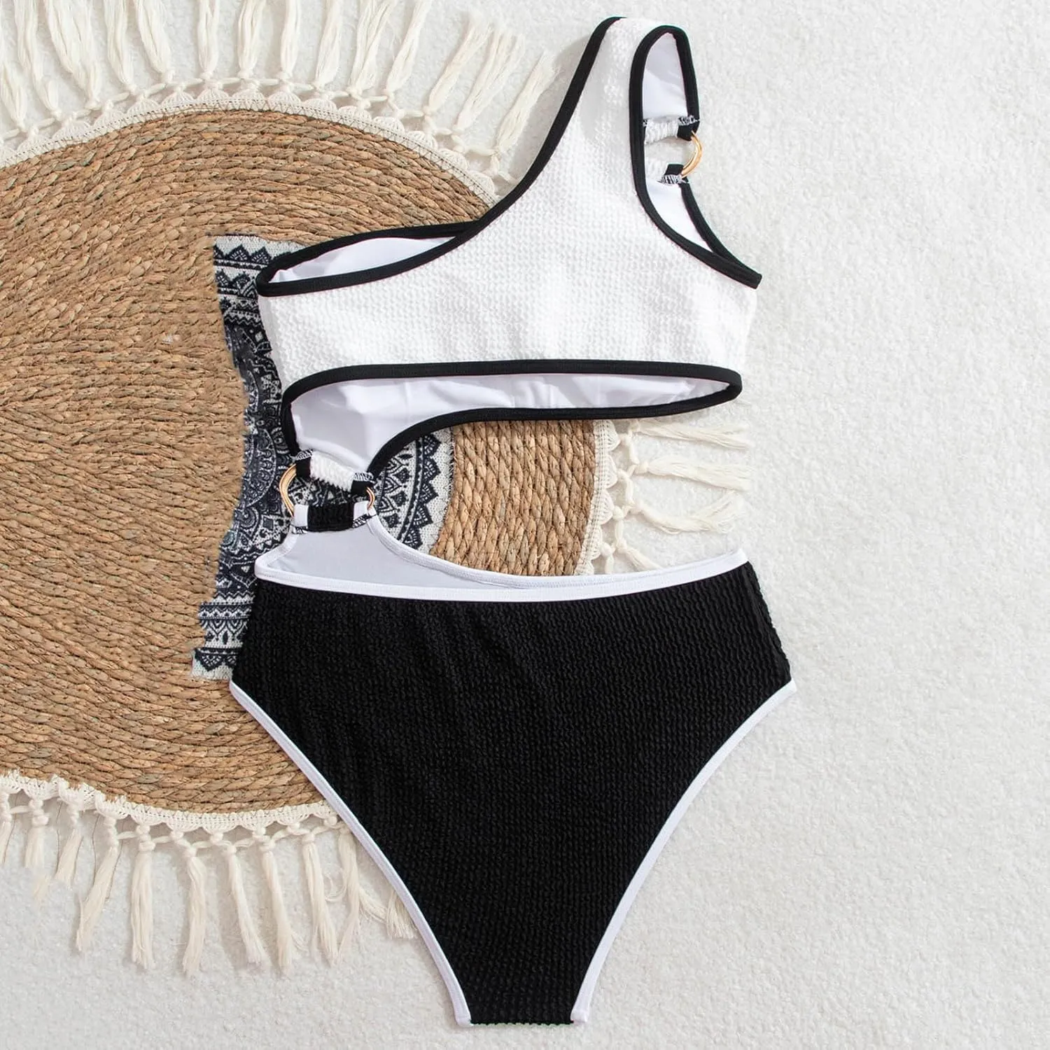 One Piece Swimsuits for Women One Shoulder Cutout Y2K Ribbed Knit Bathing Suit Trendy 2025 Colorblock Summer Swimsuit