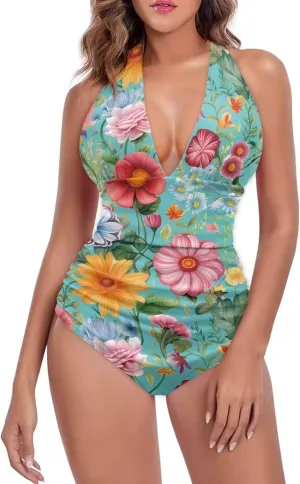 One Piece Swimsuits Swimwear for Women Tummy Control Bathing Suit Ruffle Tummy Control Swimwear