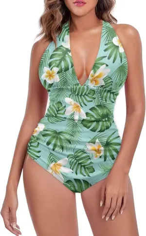 One Piece Swimsuits Swimwear for Women Tummy Control Bathing Suit Ruffle Tummy Control Swimwear