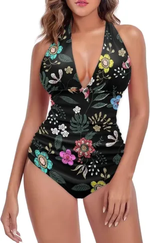 One Piece Swimsuits Swimwear for Women Tummy Control Bathing Suit Ruffle Tummy Control Swimwear