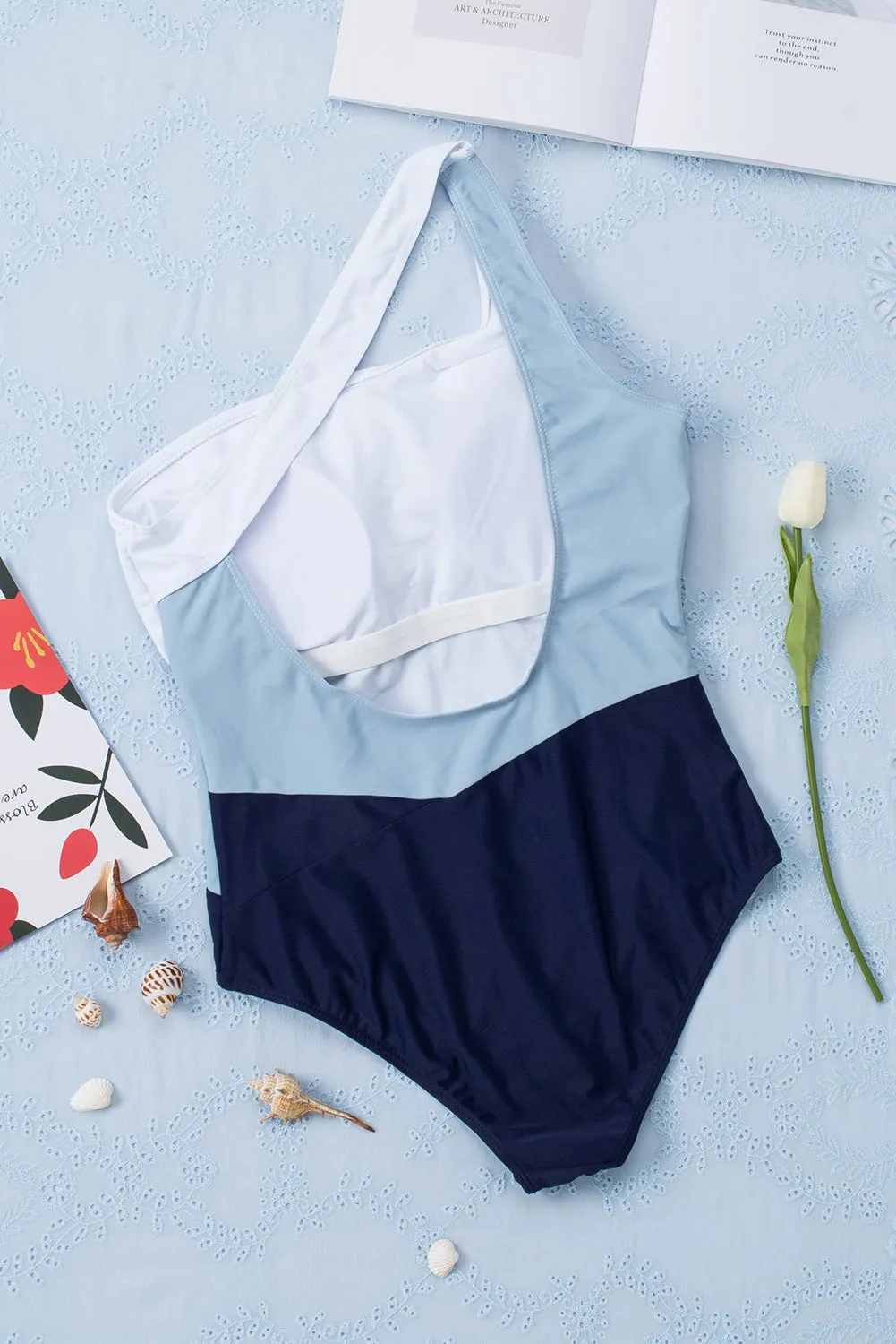 One Shoulder Backless One-piece Swimwear