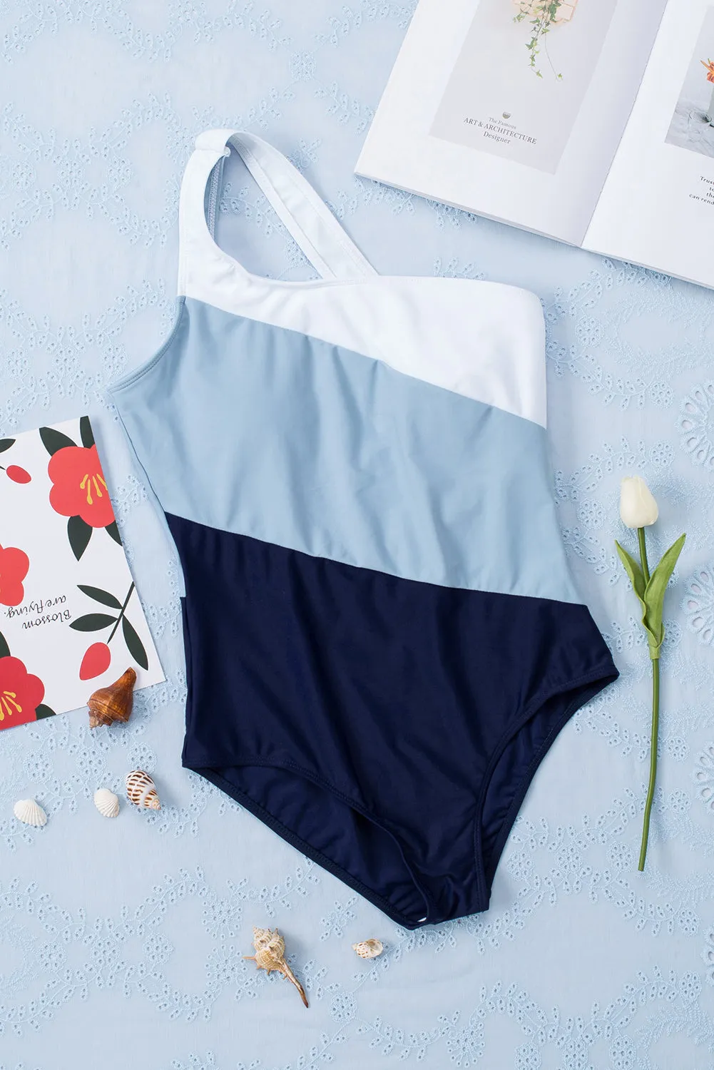 One Shoulder Backless One-piece Swimwear