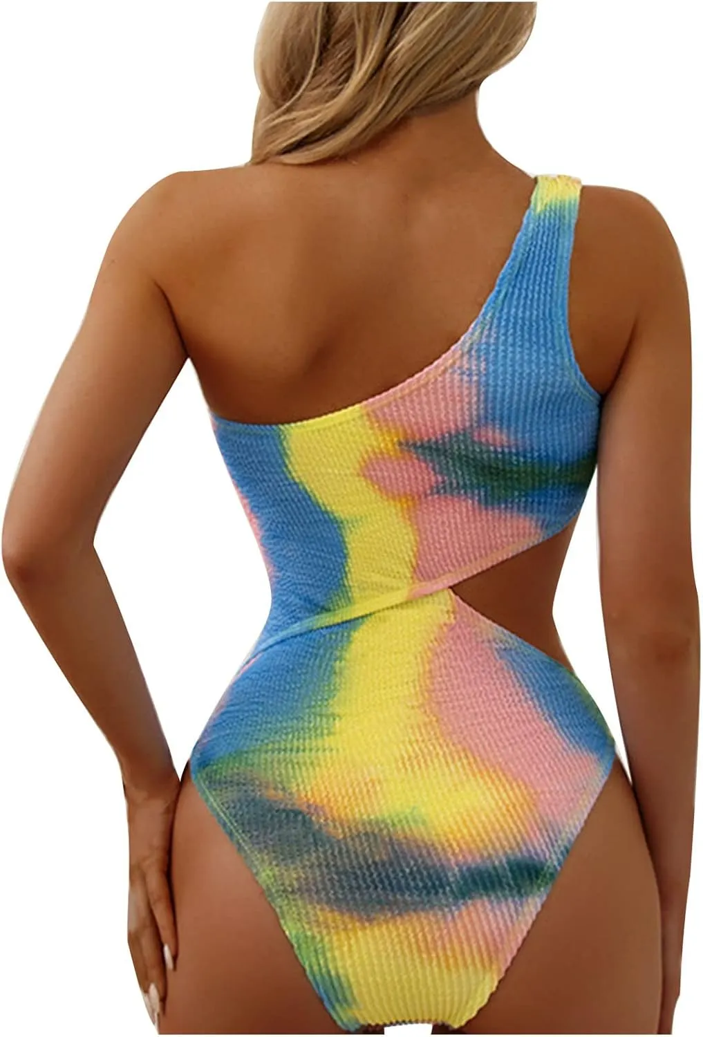 One Shoulder One Piece Swimsuit for Women Tummy Control Modest Full Coverage Keyhole Swimwear High Cut Bathing Suits