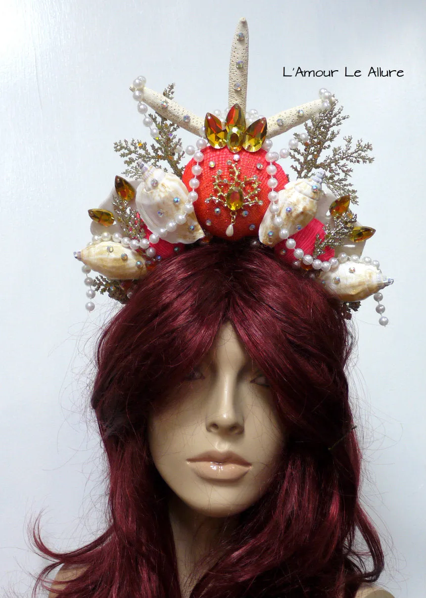 Orange Gold Tiara Mermaid Crown Cosplay Dance
