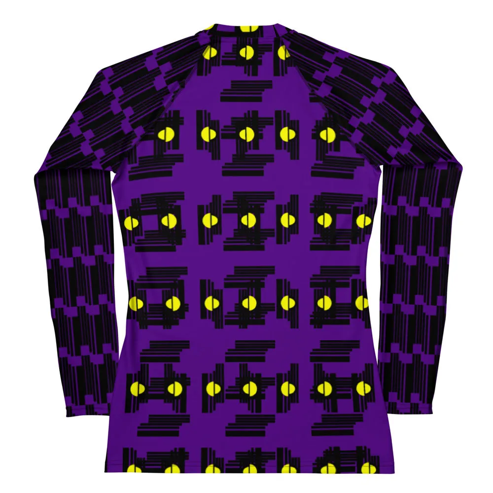 Origen Destination |On-Arrival Point of Origen Women's Purple/Gold sphere Symbol-inspired Rash Guard