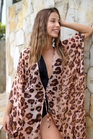 Otrera Leopard Print Silk Chiffon Beach Kaftan