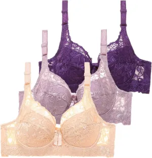 Pack of 3 Minimizer Bra Sets for Women - Plus Size Lace Bra Womans Full Coverage Bras Unlined Underwire Bra for Heavy Breast