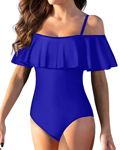 Padded Retro Style One Piece Swimsuit For Women-Royal Blue