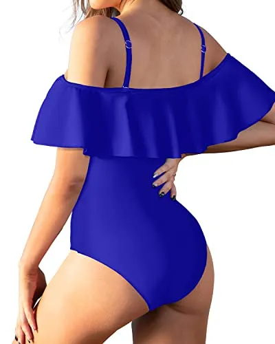 Padded Retro Style One Piece Swimsuit For Women-Royal Blue