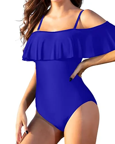 Padded Retro Style One Piece Swimsuit For Women-Royal Blue