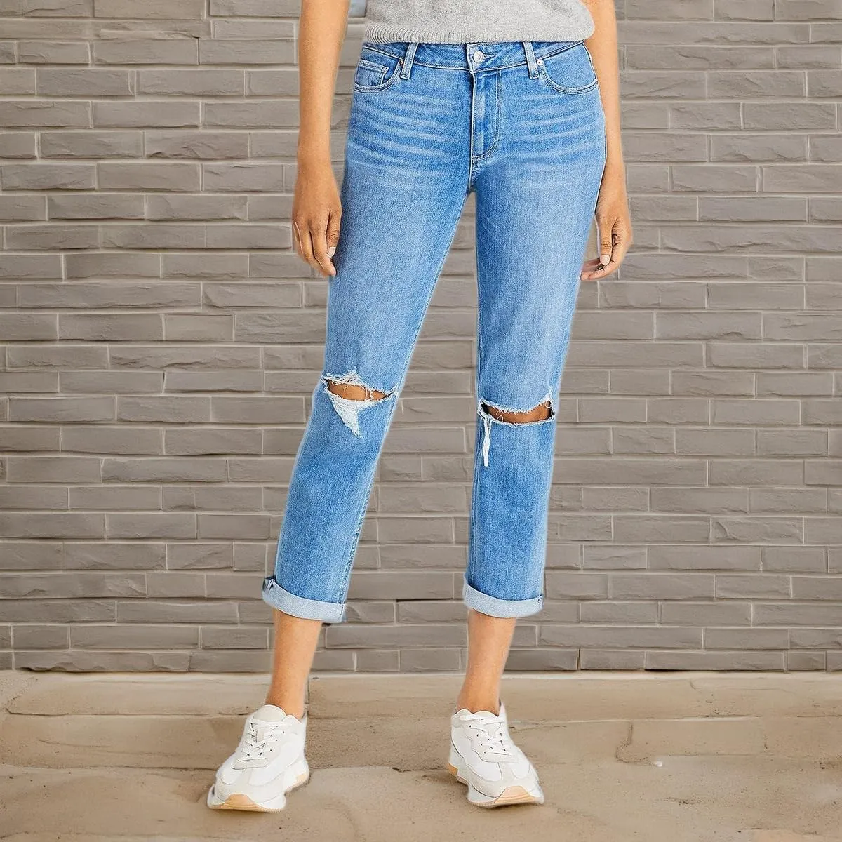 PAIGE Women's Brigitte Mid Rise Boyfriend Jeans