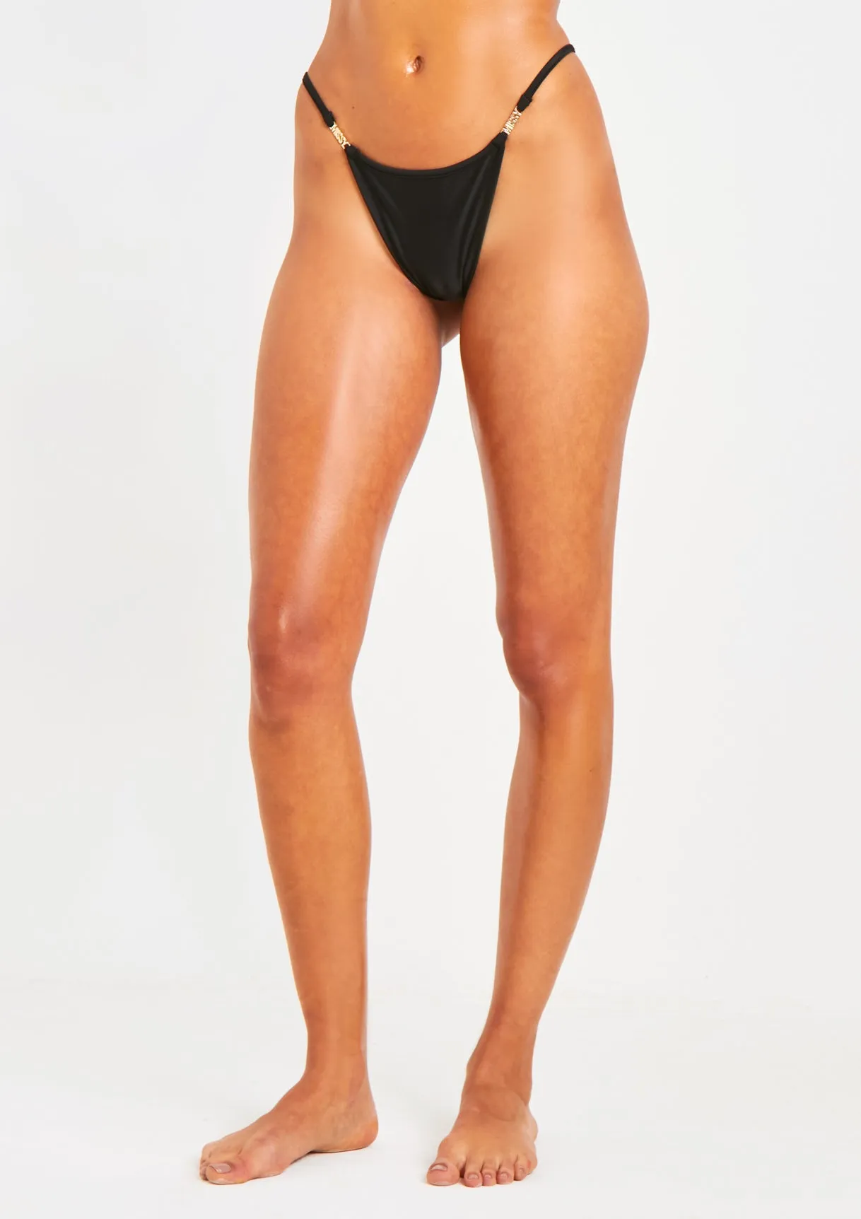 Paityn Black Logo Detail Tanga Bikini Bottoms