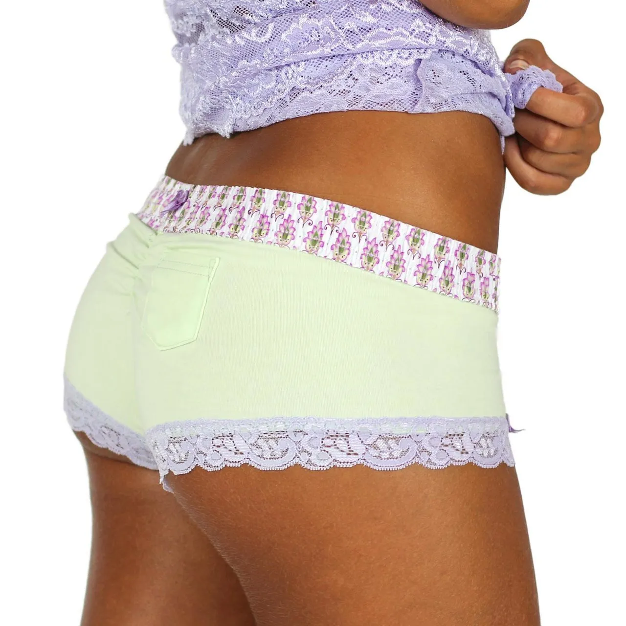 Pale Mint Green Boyshorts Lavender Waistband
