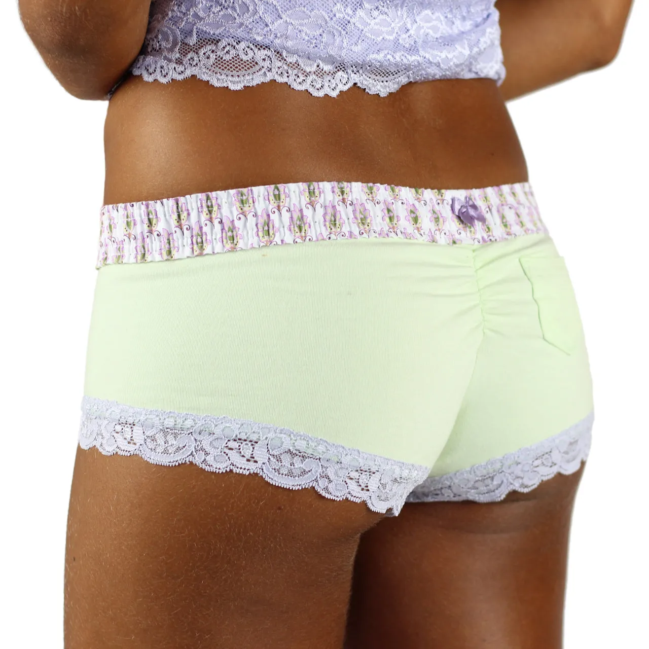 Pale Mint Green Boyshorts Lavender Waistband