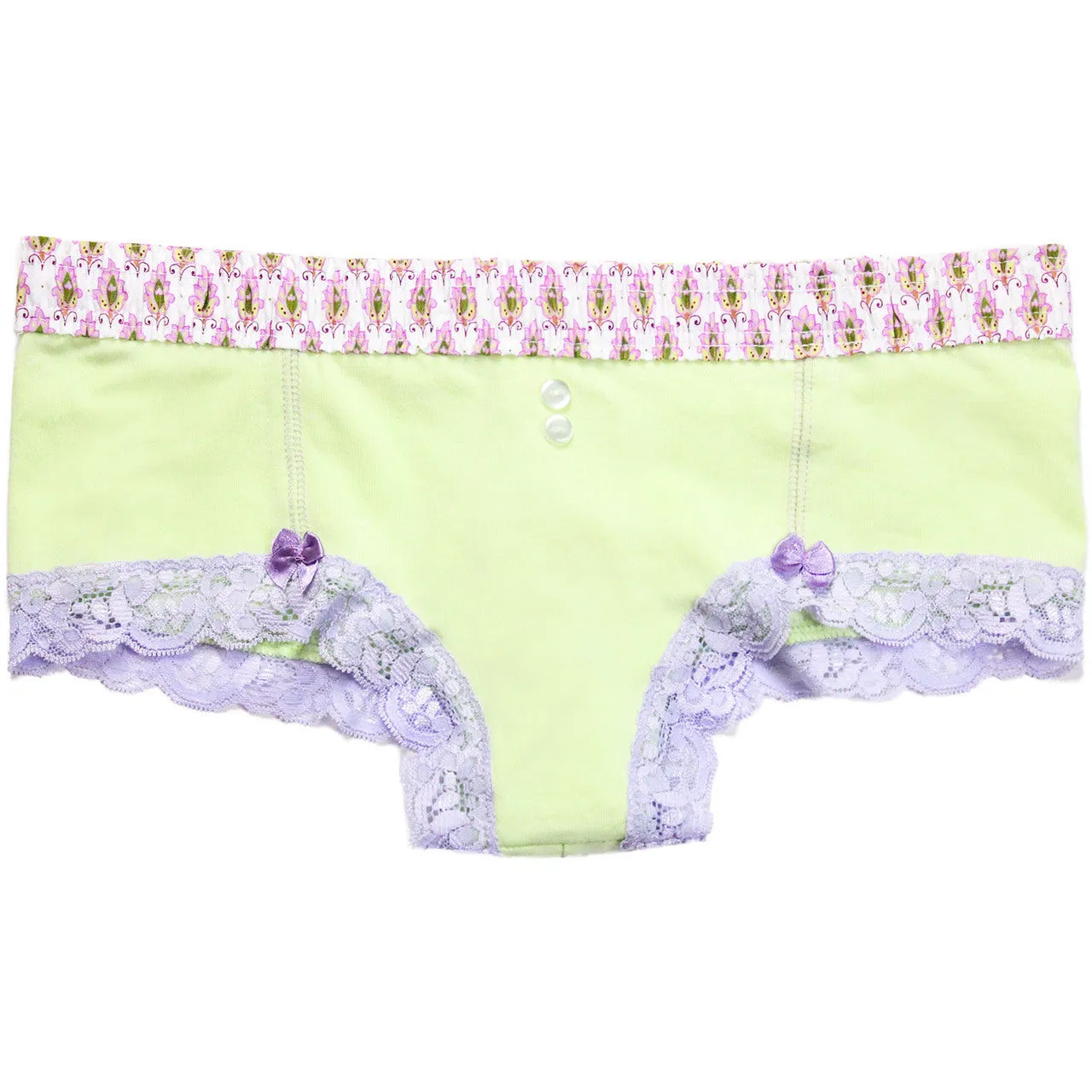 Pale Mint Green Boyshorts Lavender Waistband