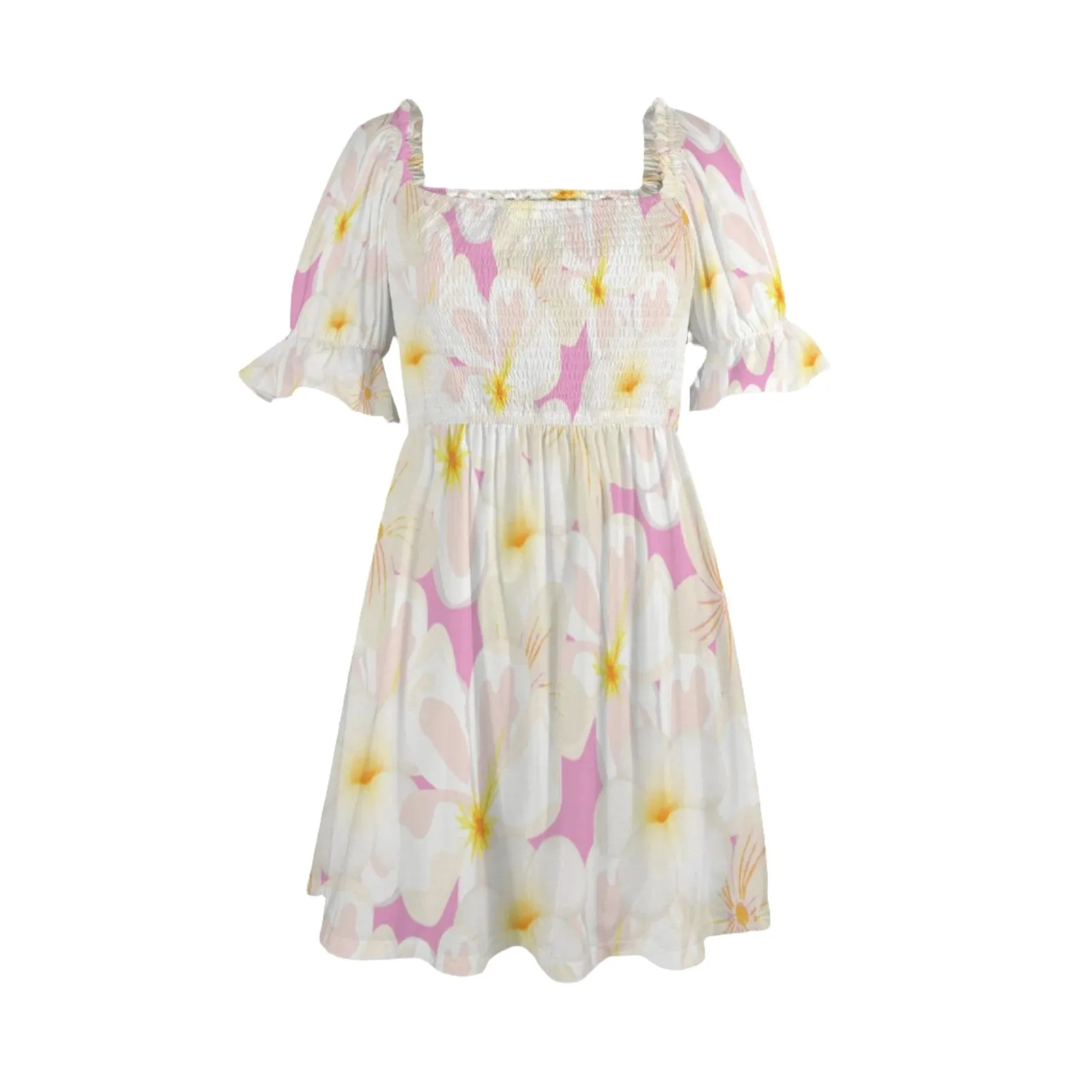 Pastel Frangipanis Pink Square Neck Dress up to 5 XL (FWS)