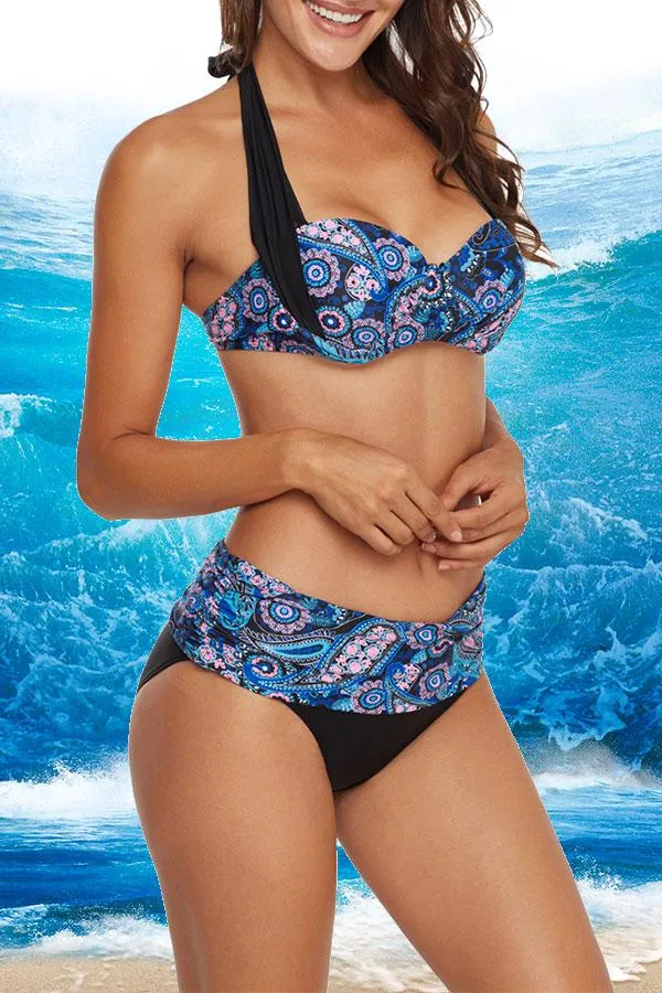 Patchwork Floral Print Elegant Bikini