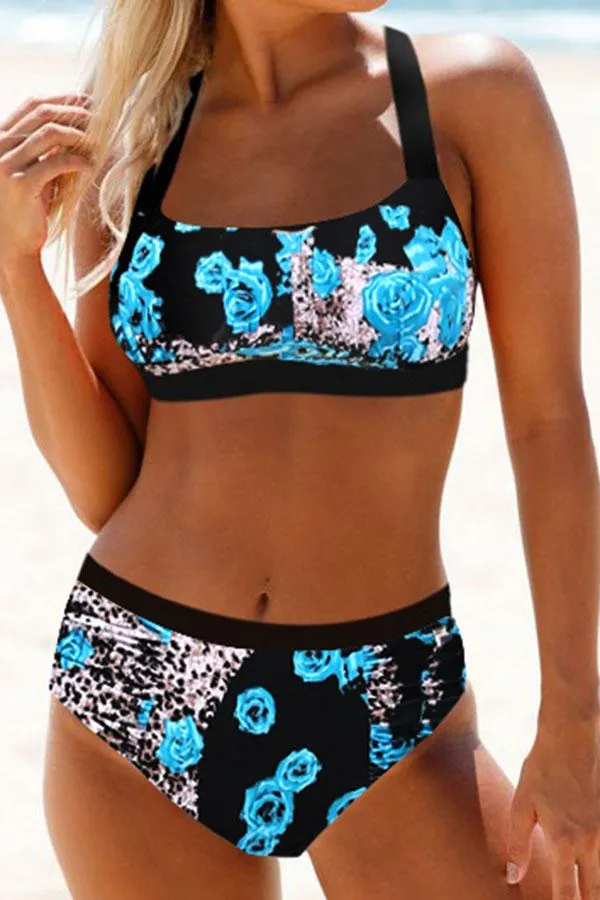Patchwork Floral Print High Waist Boho Bikini