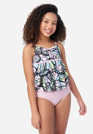 Patterned Lace-Up Tankini Swim Set