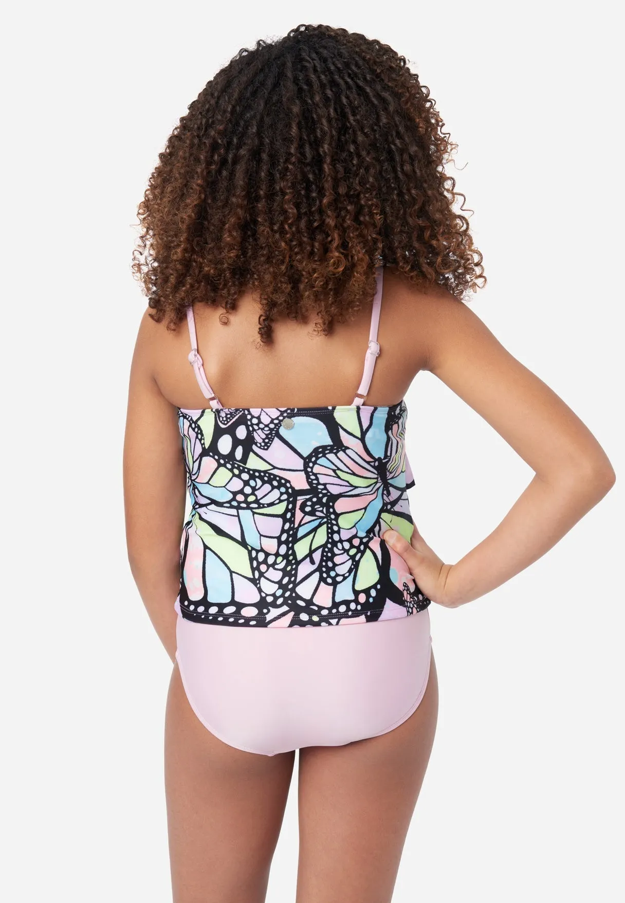 Patterned Lace-Up Tankini Swim Set