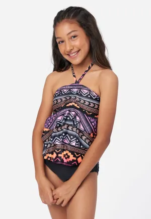 Patterned Ruffle Halter Tankini Swim Set