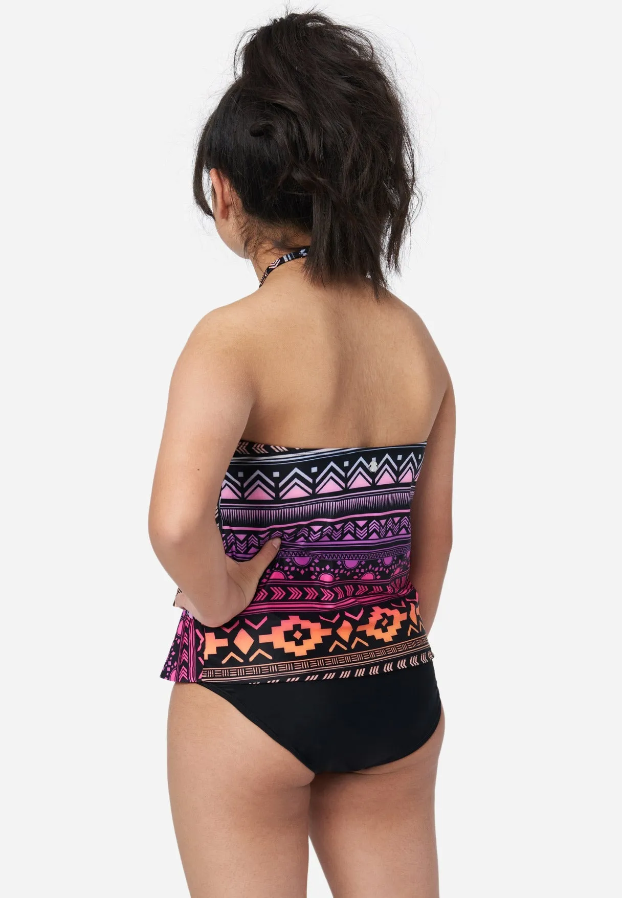 Patterned Ruffle Halter Tankini Swim Set