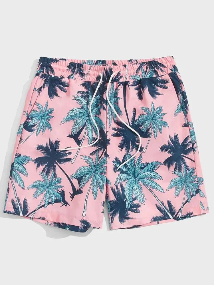 Pink and Blue Palm Swim Trunks