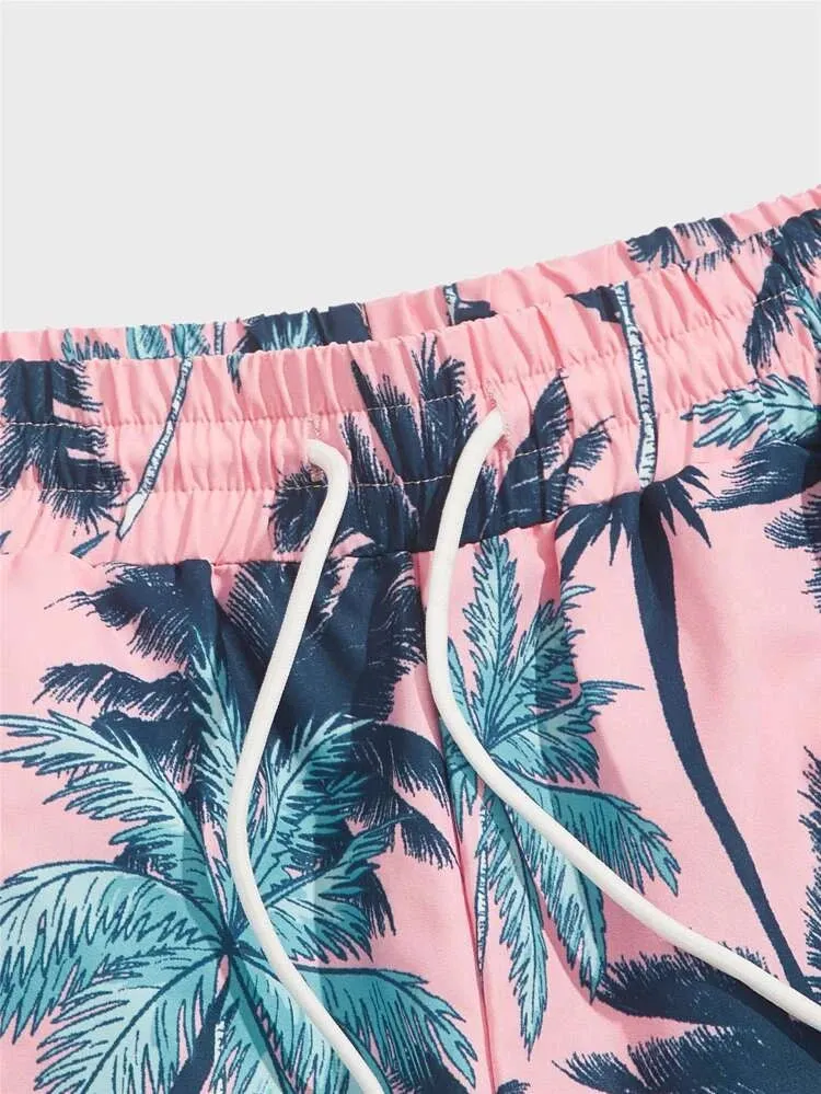 Pink and Blue Palm Swim Trunks