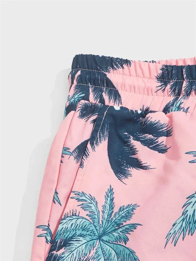Pink and Blue Palm Swim Trunks