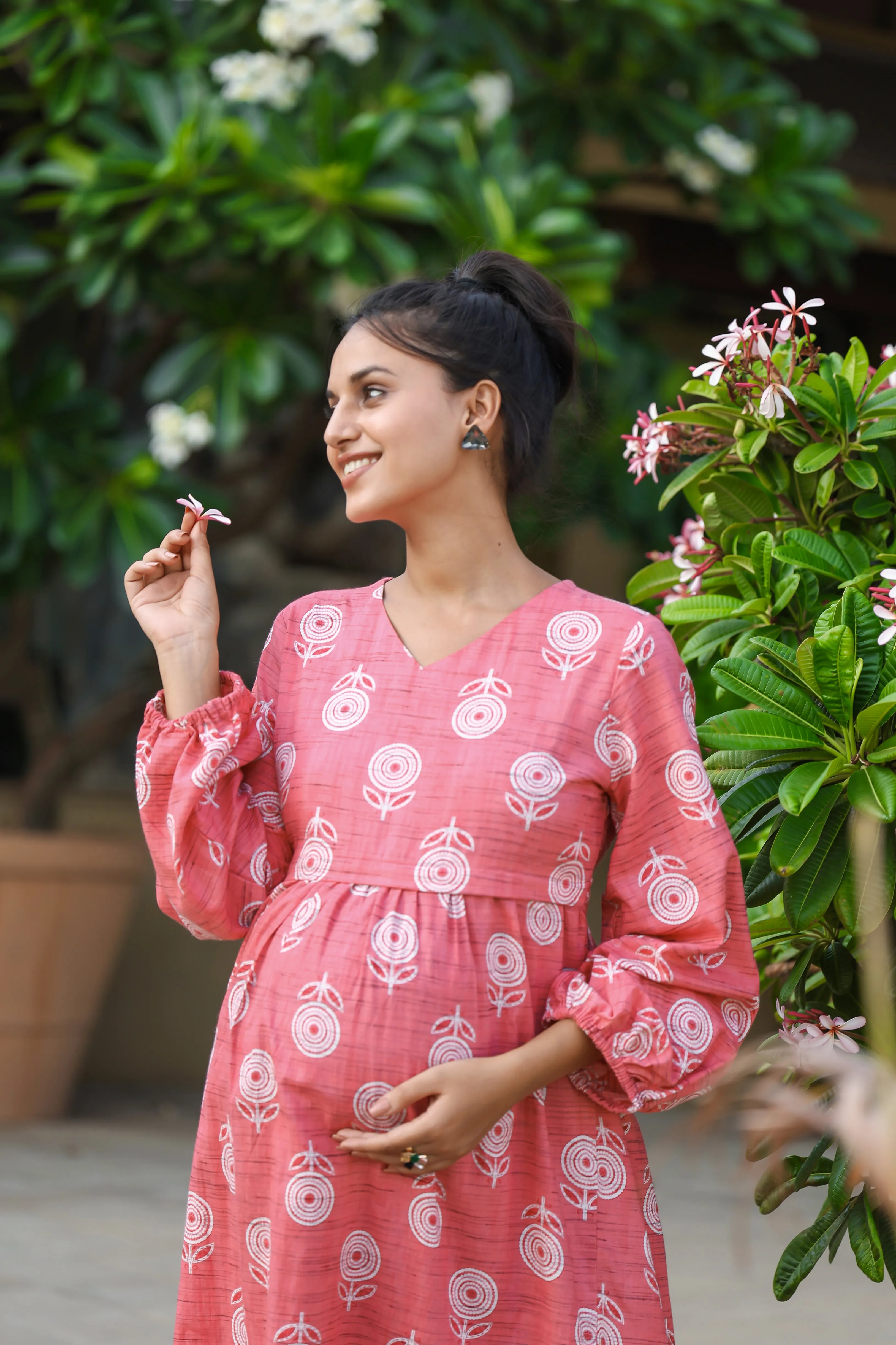 PINK FLOWERS MATERNITY DRESS