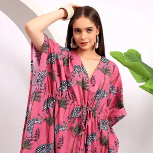 Pink Lounge Dress - Women's Calf Length Kaftaan