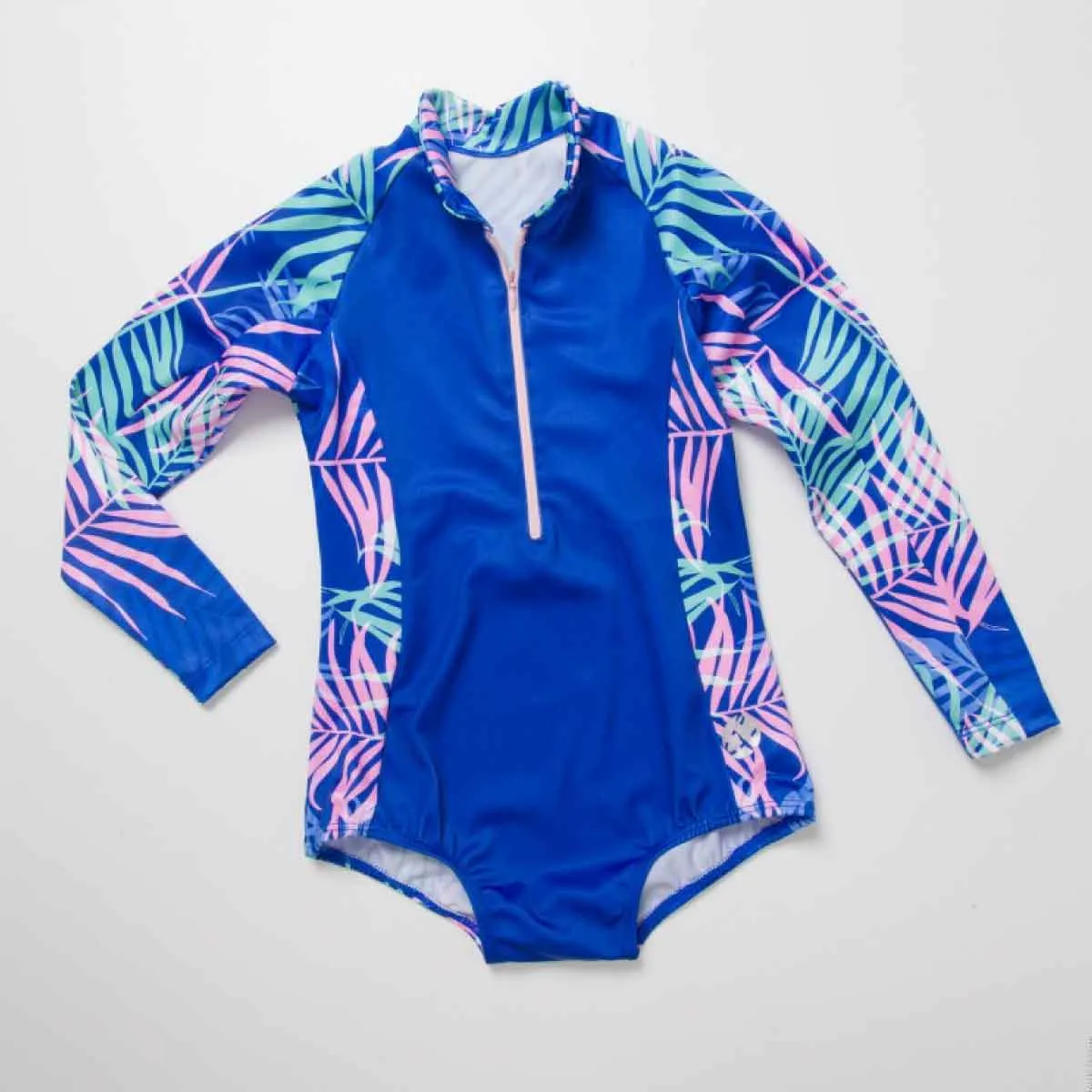 PINK PALMS LONG SLEEVE SWIMSUIT