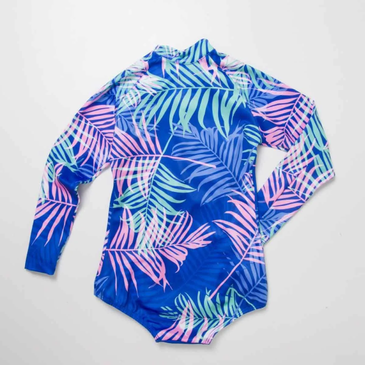 PINK PALMS LONG SLEEVE SWIMSUIT