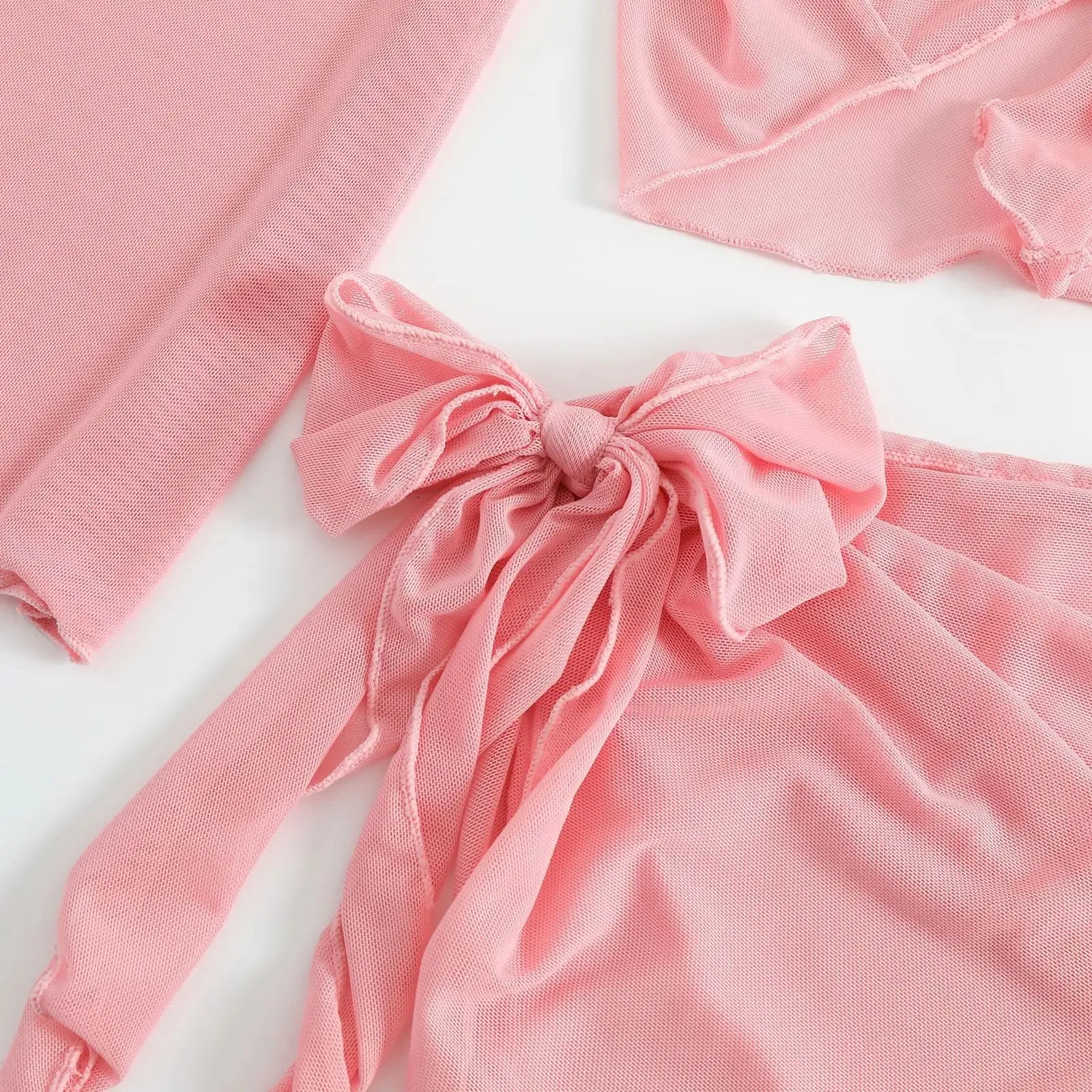 Pink String Bikini with Mesh Cover Tops and Skirt