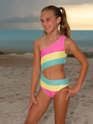 Piper Colorblock Cutout One Shoulder One Piece Swimsuit