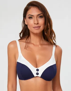 Pitusa Plunge Bikini Top - Navy and White