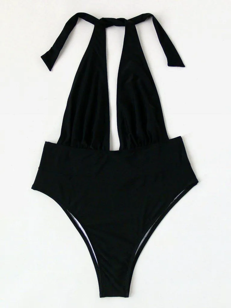Plunge Neckline Halter Monokini