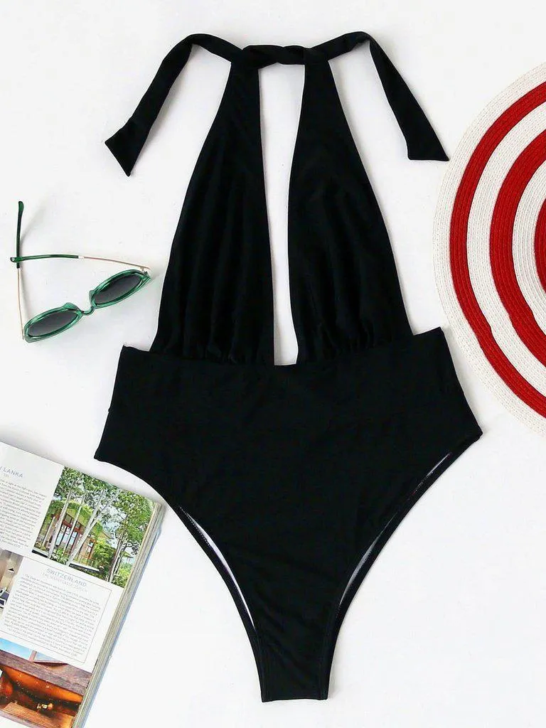 Plunge Neckline Halter Monokini