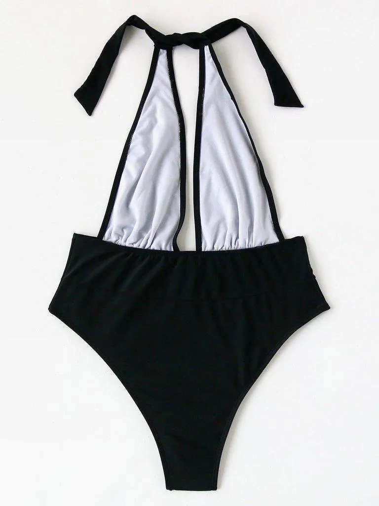 Plunge Neckline Halter Monokini