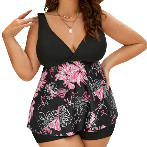 Plus Floral Print Pink Bikini Swimsuit