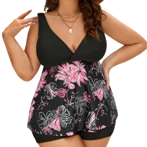 Plus Floral Print Pink Bikini Swimsuit