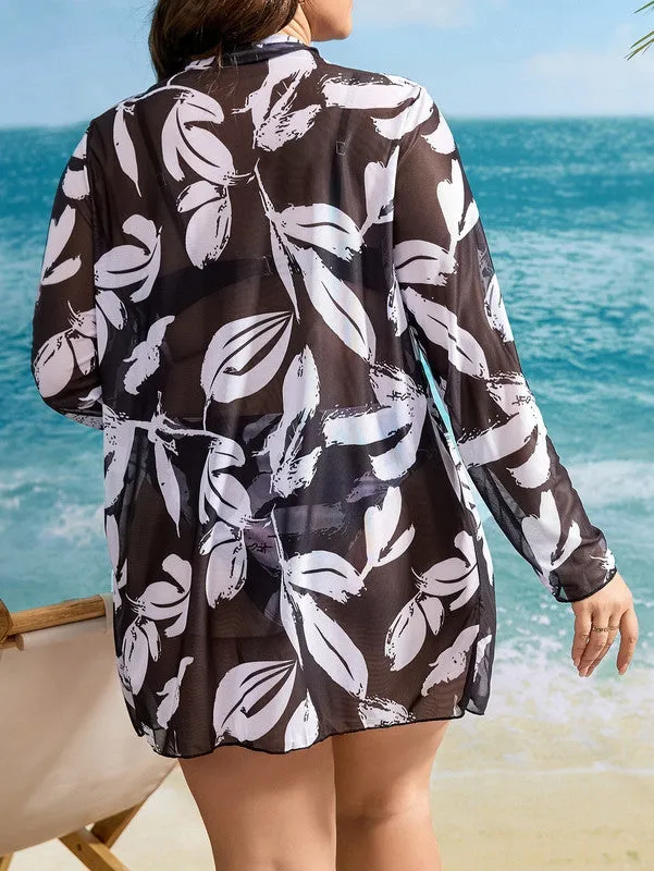 Plus Graphic Print Push Up Bikini Swimsuit Black