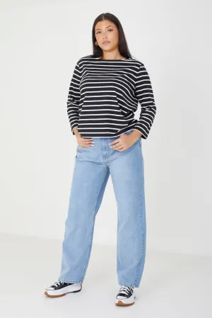 PLUS LONG SLEEVE STRIPED TOP
