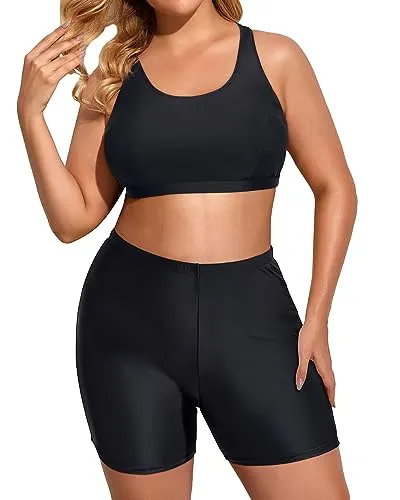 Plus Size Athletic 3 Piece Tankini Swimsuits