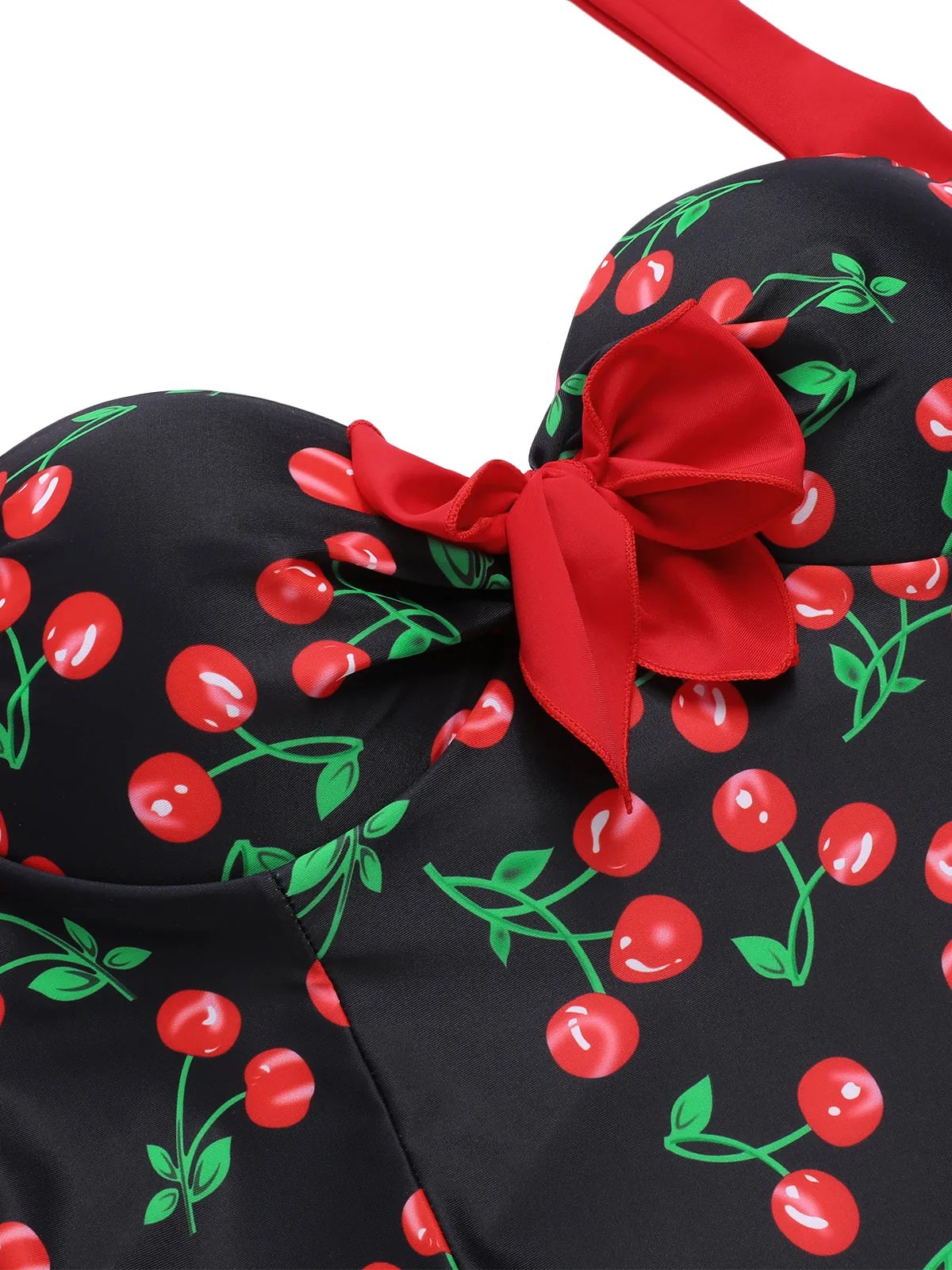 [Plus Size] Black 1960s Cherry One-Piece Swimsuit