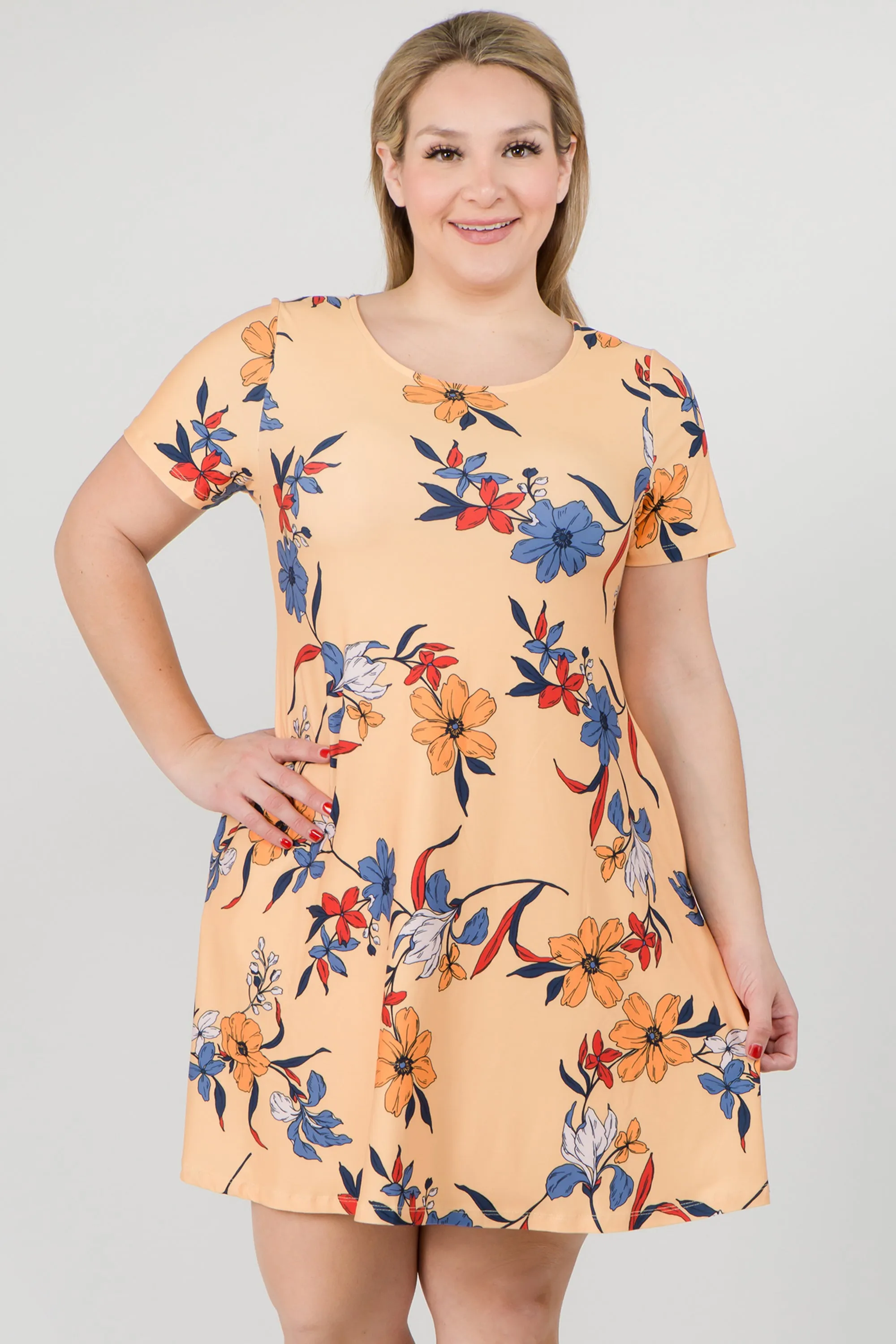 Plus Size Blossom of Lilies Fit and Flare Dress with Pockets
