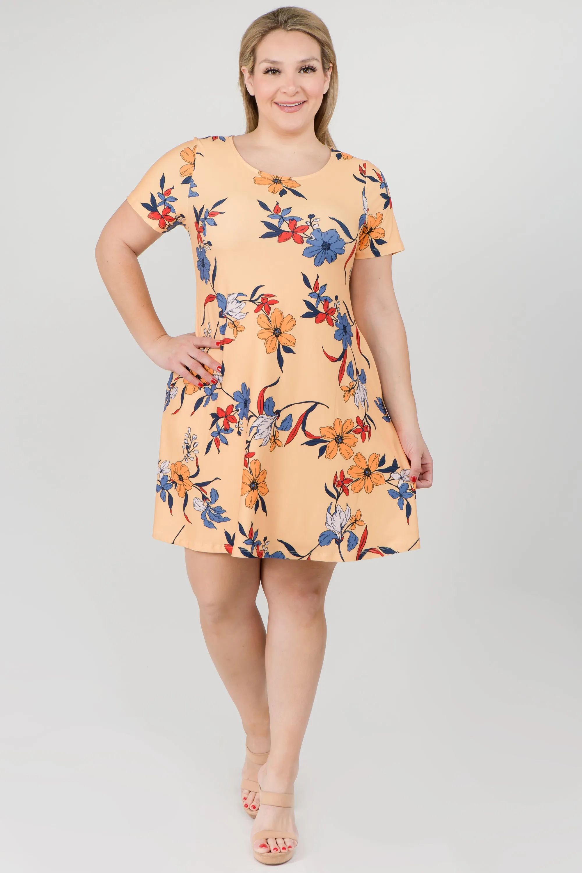 Plus Size Blossom of Lilies Fit and Flare Dress with Pockets