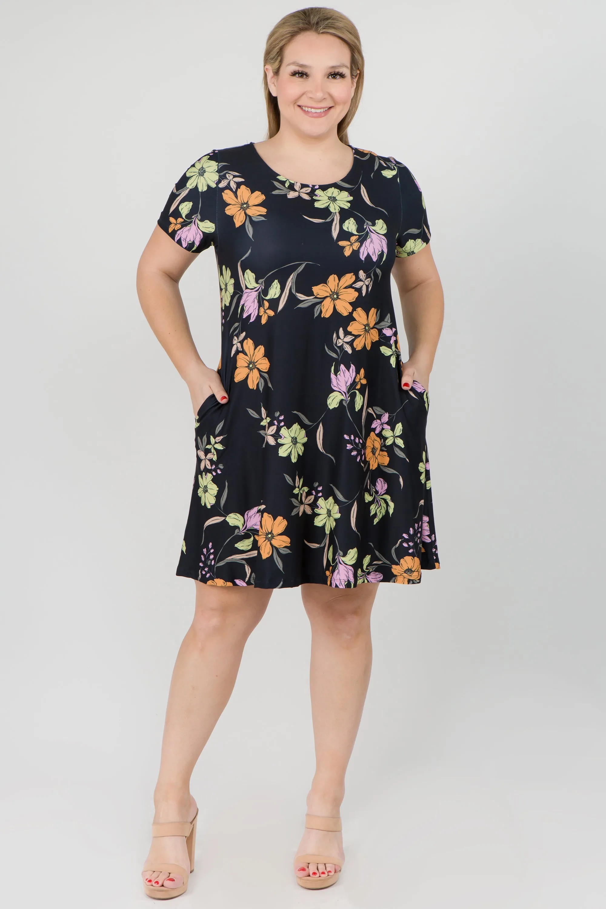 Plus Size Blossom of Lilies Fit and Flare Dress with Pockets